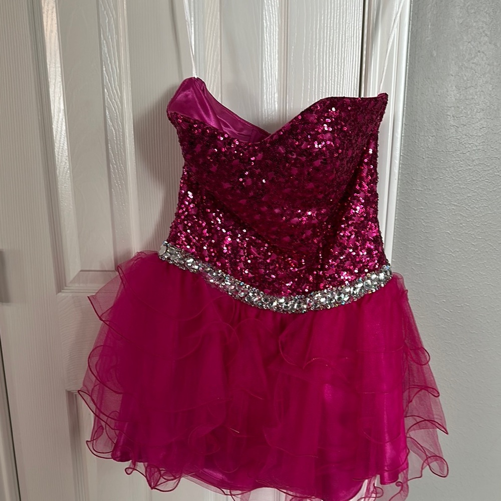 Pink Sequin Strapless Dress